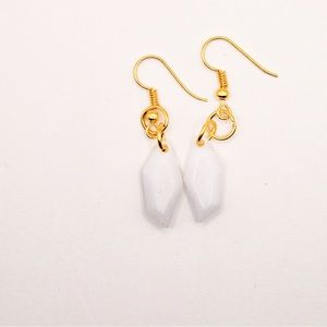 White Geometric Earrings with gold hardware